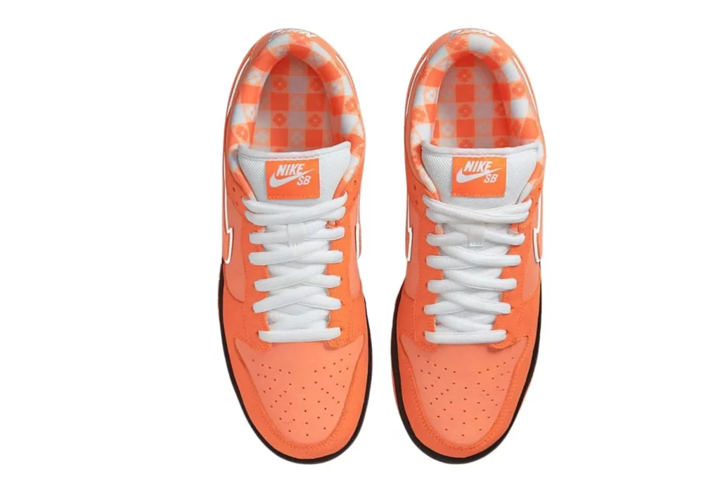 Detalhes parte superior Tênis Nike Sb Dunk Low X Concepts Orange Lobster